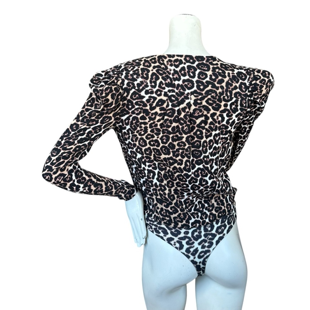 Revolve AFRM Nora Puff Sleeve Deep V-Neck Long Sleeve Leopard Print Bodysuit XS - Picture 6 of 9